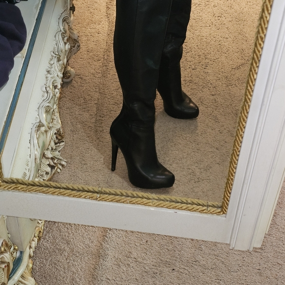 Aldo Thardossi Black Over the Knee Genuine Leather Boots worn once 8.5 - Picture 2 of 11